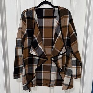 Plaid Open Front Cardigan Sweater